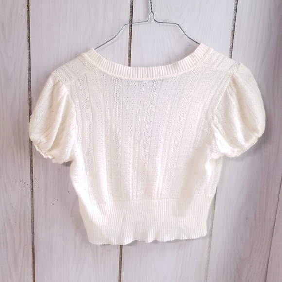 Cream Yellow Sweater Project Cropped Cardigan Short Sleeves Size S - Picture 4 of 4